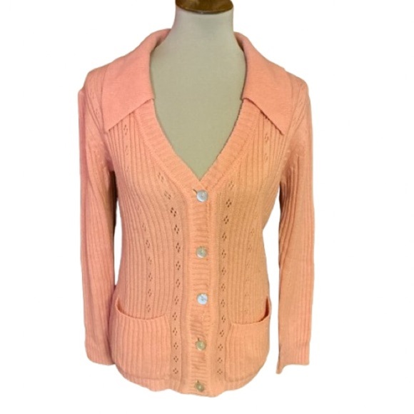 Vintage Sweaters - Vintage 70s pastel orange cardigan sweater